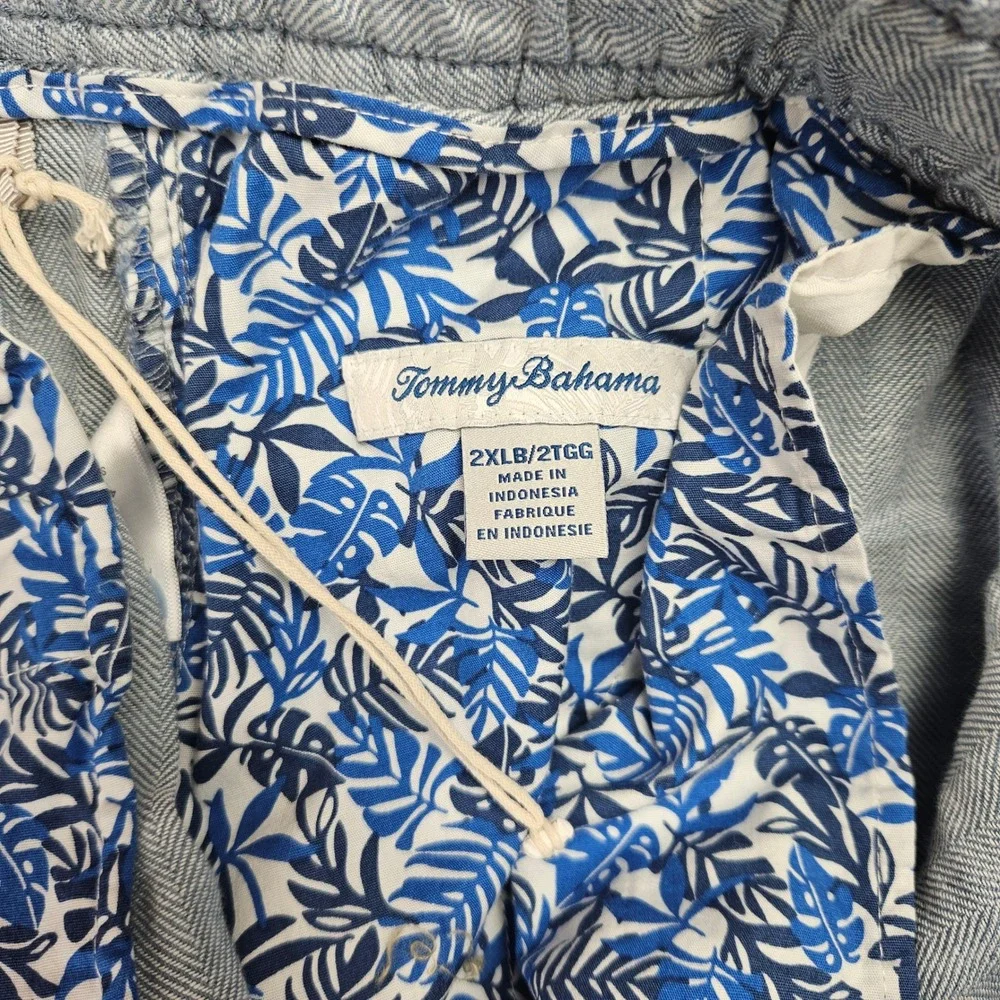Tommy Bahama Beach Coast Linen Pants Men's 2XLB‎ Full Elastic Blue Herringbone